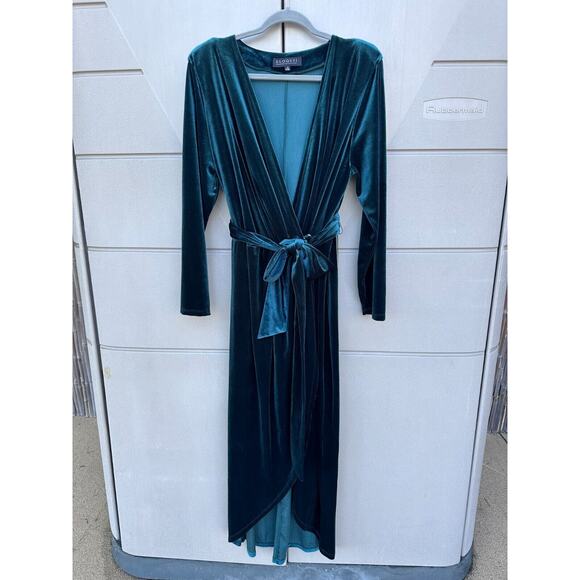 NWT Eloquii Velvet Cocktail Wrap Dress With Tie Hi Low Hem Emerald Green Size 20 - Picture 4 of 13